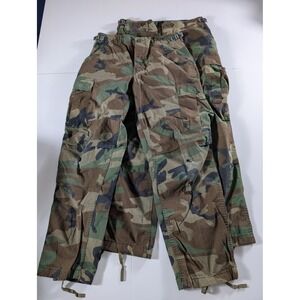 Mens 29.5-32.5 × 31-35 Military Woodland Camo Pants Distressed Y2K Cargo Combat